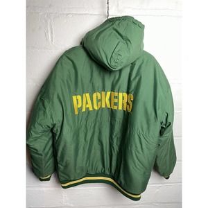 VTG 90s Men's Starter Green Bay Packers Full Zip Hooded Jacket NFL Large Puffer